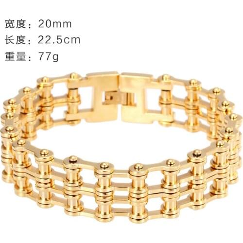 New Gothic Gold Design Bracelet Chain Fitness Stainless Steel Double Bike Motorcycle Chain Cool Mens Boys Bracelet Bangle