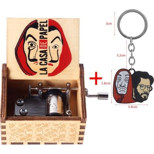 La Casa De Papel Keychain Wooden Hand Crank Music Box Gift Miyazaki Imagine Dragons Spirited Away Swivel Mechanism Wholesale