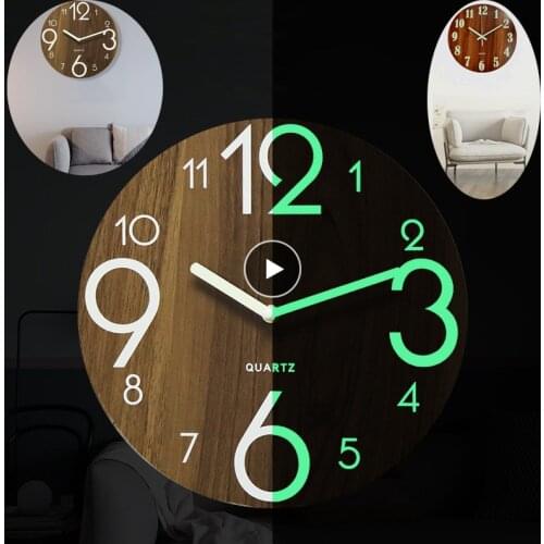 Luminous Pointer Hanging Clock Wooden Wall Clock Minimalist Decor Quiet Dark Glowing Wall Clocks Modern Design Home Decor Modern