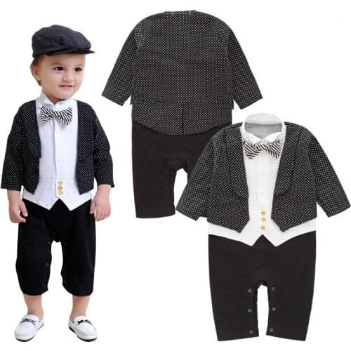 Baby Boy Gentleman Romper Boys Polka Dot Jumpsuit Childrens Party Suit Birthday Clothes Christening Outfit
