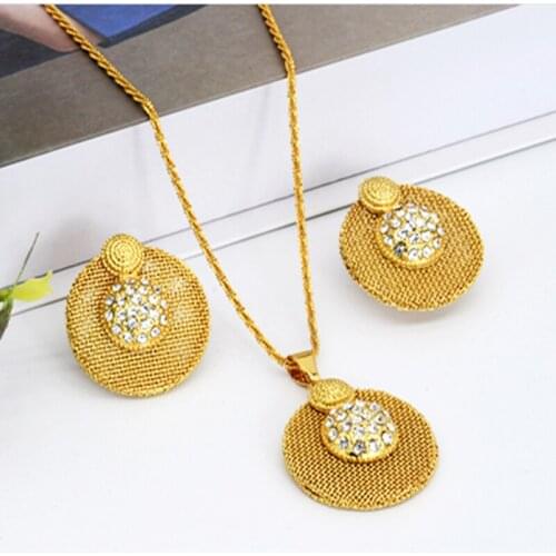 Dubai Gold Woman Wedding Jewelry Set Brand Nigerian African Statement Dangle Earrings Pendant Necklace girls party Romantic gift
