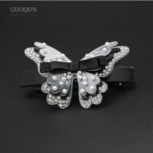 Classic Hair Barrettes - Butterfly Hair Clip for Women Girls Fancy Hair Accessory - Celluloid Acetate Hair Ornament for Tiara