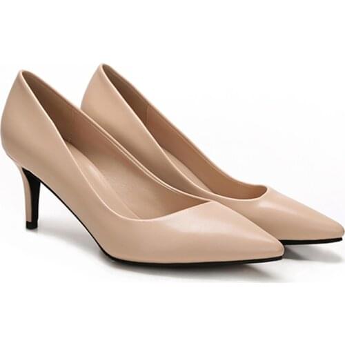 Elegant Classic Women Pumps for Woman Genuine Leather Thin Heel Ladies Fashion Mirror Khaki Leather Khaki High Heels Size 33-42