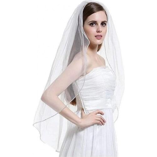 Short Woman Wedding Veils One layer 75 CM With Comb white Ivory Veil for Bridal Beaded Edge Tulle Wedding Veil