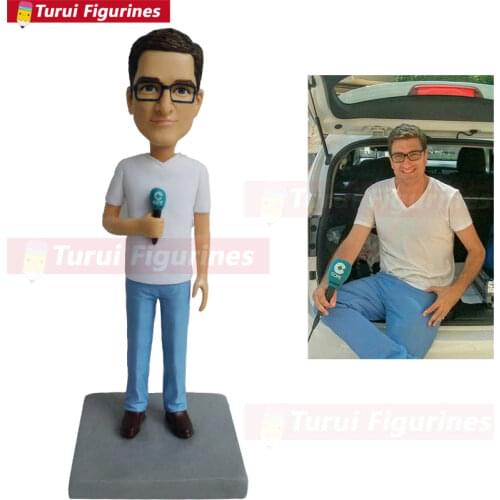 Karaoke man figurine for art toy home decor people miniature custom design by Turui Figurines handmade polymer clay dolls