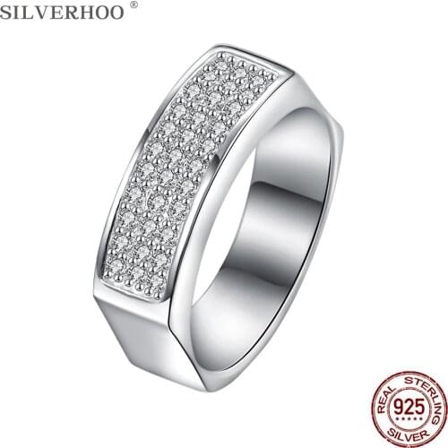 SILVERHOO Real 925 Sterling Silver Rings For Women Clear Cubic Zirconia Geometry Square Finger Ring Fine Jewelry Romantic Gift