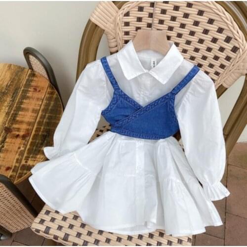 2021 New Girls 2 Pcs Set Denim Vest +Dress Spring Cotton Full sleeve Fashion Girls Suits 2-7 years QS207