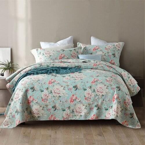 Flowers Print Bedspreads Quilt Set 3PCS Cotton Quilts For Bed Quilted Bedding Bed Covers King Queen Size Coverlet Blanket on Bed