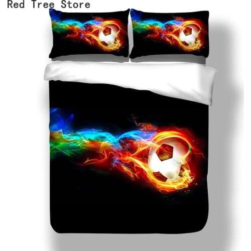 Fire Football Printed Bedding Set Queen King size Duvet Cover World Cup 3D Soccer Double Bed Suit Kids Boy Bedcloth (No Filling)