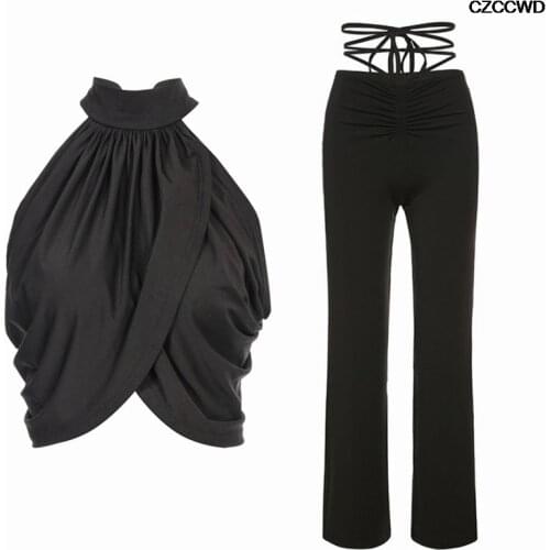 Za Suits Fashion Sexy Camisole And Trousers 2 Piece Set Casual Summer Simple Slim Street Party Lady Black Women Two Piece Set