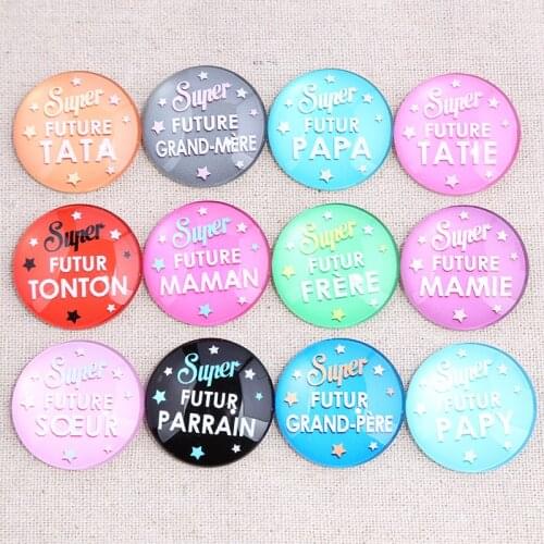Onwear mix mamie papa tonton soeur freur photo round glass cabochon 20mm 25mm 30mm diy flat back handmade jewelry findings