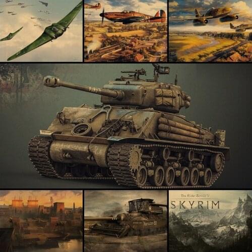 Buy three to send one Tank / plane / scenery / car / funny movie poster retro kraft paper living room decoration painting