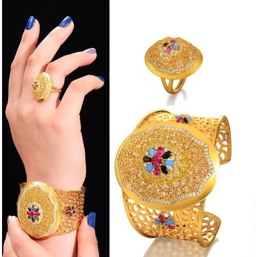 Missvikki Luxury Gorgeous DUBAI Style Wide Bangle Earrings Ring Jewelry Set for Bridal Wedding Mother Day Gift High Quality 2021