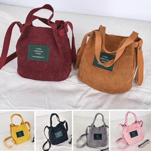 6 Colors Women Fashion Storage Handbag Corduroy Shoulder Bag 2-Strap Messenger Bag Ladies Wallet Satchel Purse