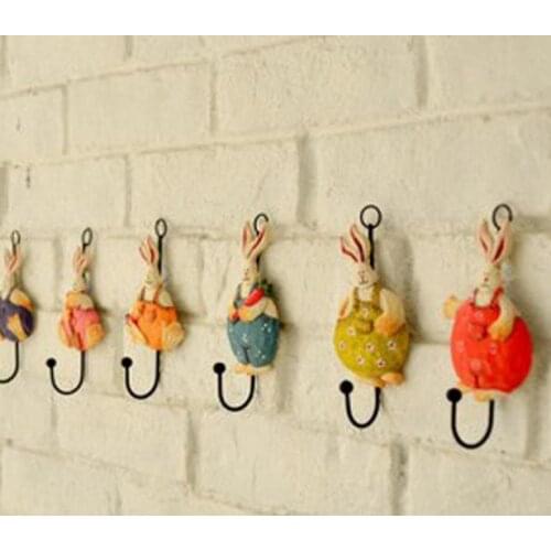 Fashion Modern Rustic Rabbit Wrought Iron Decoration Hook Resin Coat Clothes Kid Clothing