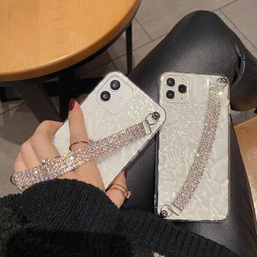 Flash Drilling Chain Bracelet Transparent Phone Case For iPhone 11 12 Pro Max Mini X XR XS Max 7 8 Plus SE2 Soft Silicone Cover