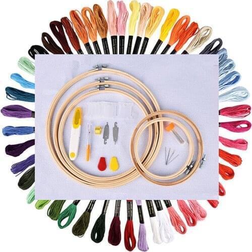 50/100 Colors Cross Stitch Craft DIY Tools Kit Embroidery Starter Colorful Thread Fabric Embroidery Hoop Scissors Thimble Set