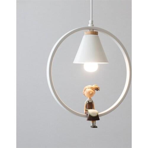 Nordic Iron Ring Boy Girl Pendant Lights for Children Bedroom Hanging Lamp Home Decor Led Bird Light Fixtures Loft Luminaire E27