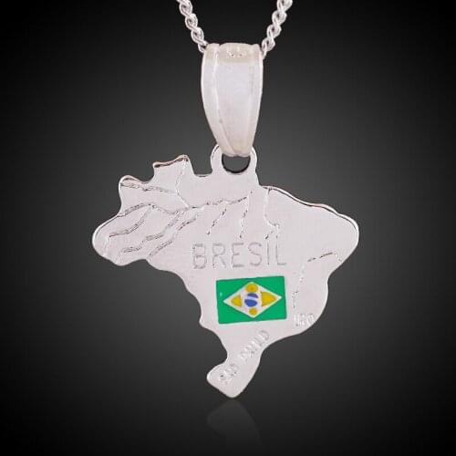 Classic Copper Titanium Alloy Brazil Flag Map Pendent Necklace Brazilian Maps Necklace for Women Men Girls Collar Jewelry Gift