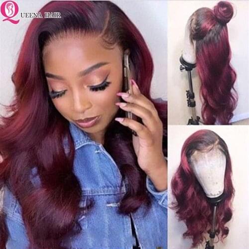 30 inch Lace Front Wig Burgundy Closure Wig Ombre Two Tone Human Hair Wig Ombre Blonde Body Wave Lace Front Wigs Peruvian Wig