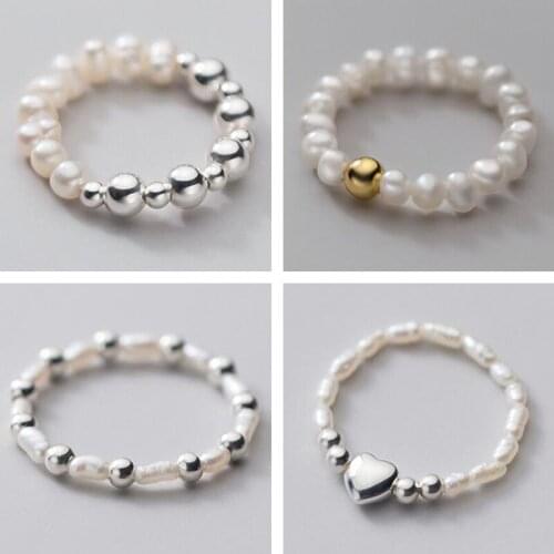 PONYKISS Trendy S925 Sterling Silver Pearl beads Heart Adjustable Rings for Women Party Fine Jewelry wholesale Accessory Gift