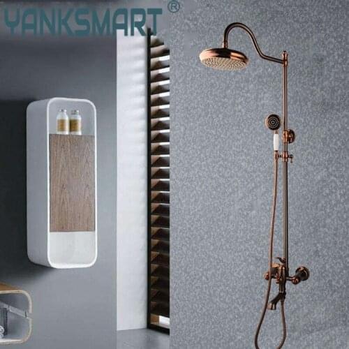 Luxury Rainfall Shower System Rose Gold Polish Brass Material Faucet Wall Mount Shower With Rod 3 Ways Of Water Mixer Shower Set