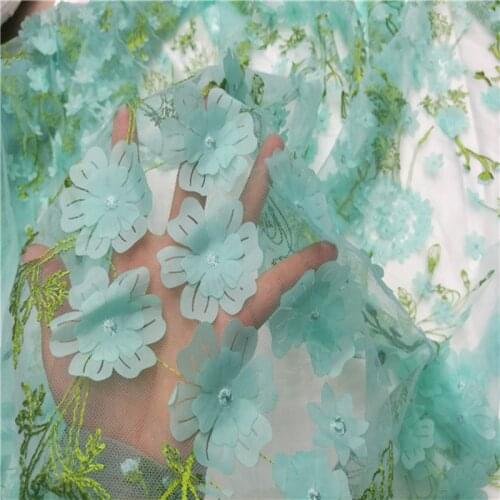 Green Beautiful perspective mesh Lace yarn embroidered flowers cut lace embroidery fabric For Sewing evening dress