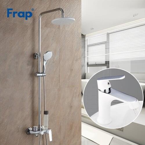 Frap Shower Faucets white bathroom shower faucet bath shower mixer tap faucet rainfall shower panel set basin faucet mixer tap