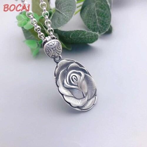 999 pure silver vintage rose love solid pendant