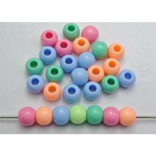 100 Mixed Pastel Color Acrylic Round Pony Beads 12X10mm for Kids Craft Kandi Bracelet