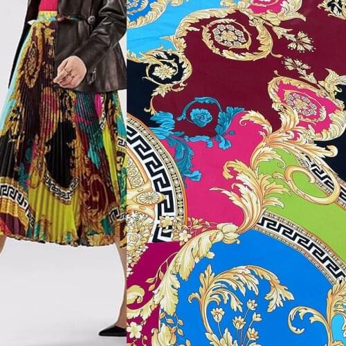 145cm Width Fashion Gold Flower Print Cotton Or Imitate Silk Satin Fabric For Woman Dress Blouse Pants DIY Cloth Sewing Material