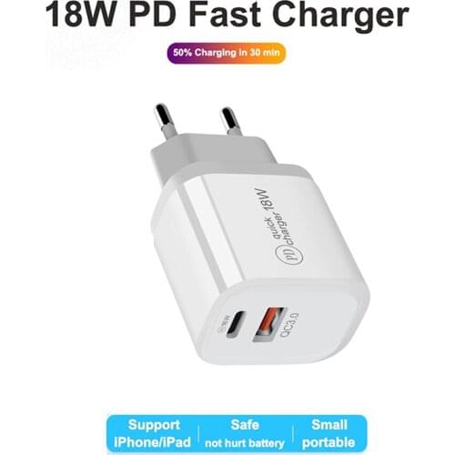 18W PD QC 3.0 Dual USB Charger Quick Charge EU US EU AU Plug for iPhone X 8 Plus Note 9 10 Power Delivery Mobile Phone Adapter