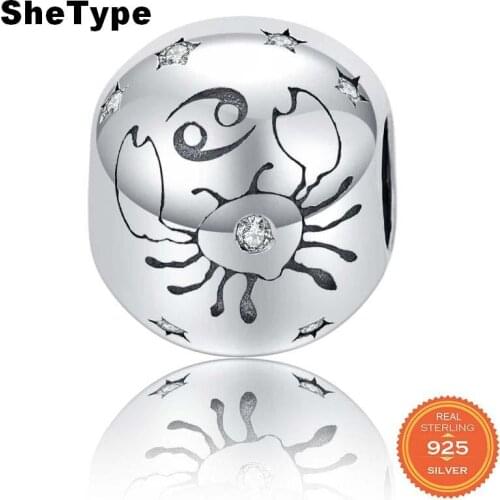 2.9g Water Sign Constellation Round Beads for Women Jewelry Making Cancer Clear Star Charm 925 Solid Sterling Silver