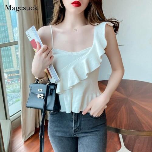 2021 Korea Summer Women Top Ruffles Cotton Solid Lady V-neck Sleeveless Blouse Sexy Party Casual Shirt for Women Blusas 14330
