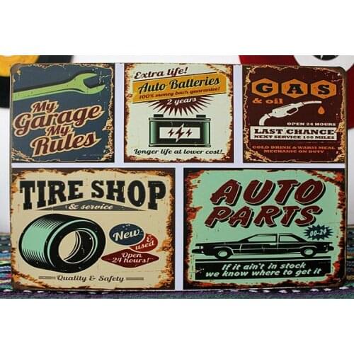 50pcs/lot Metal Sign shabby chic Retro Vintage Shabby Chic Garage oil station humour decorative Plaque Metal Sign gift N-43