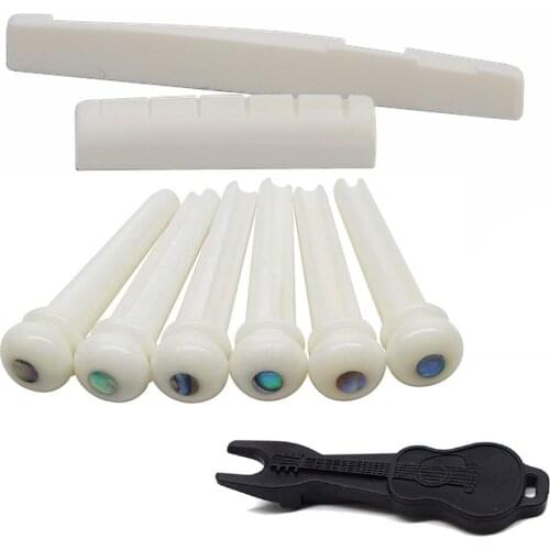 6pcs Natural Cattle Bone Guitar Nut +Saddle+Bridge Pin+Pins Puller for Folk Guitar Replacement Accessories