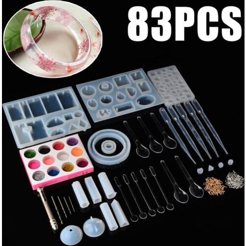83pcs New Silicone Casting Molds Jewelry Molds UV Epoxy DIY Resin For Pendant Jewelry Craft Making Assembly Tools Set