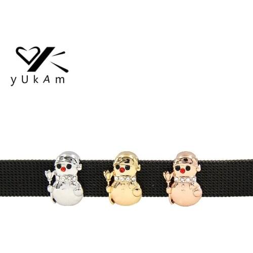 YUKAM Jewelry Silver Color Spacers Crystals Santa Claus Christmas Winter Snowman Slide Charms Keeper for Mesh Bracelets Making