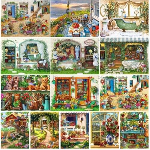 5D DIY Full Diamond Painting Flower Garden Diamond Embroidery Landscape Picture Cross Stitch Rhinestone Mosaic Home Decoration