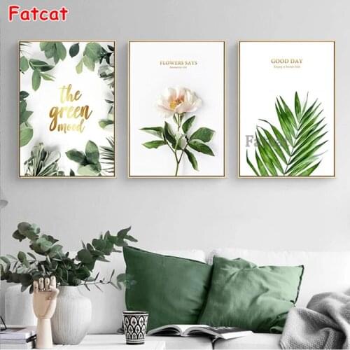 Diamond Painting Nordic Decoration Green Leaf Plant Flowers Full Square/Round 5D Diy Rhinestone Embroidery Cross Stitch PP1492