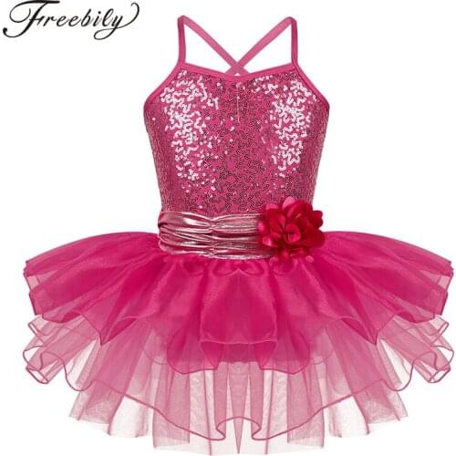 Sequins Girls Ballet Tutu Dress Kids Children Flower Ballet Dance Gymnastics Leotard Dress for Stage Performance Dance Costumes