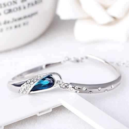 Blue Crystal Bracelet Silver Plated Charms Bracelet Noble Queen Korean Bracelets For Women Bracelets & Bangles Jewelry O235