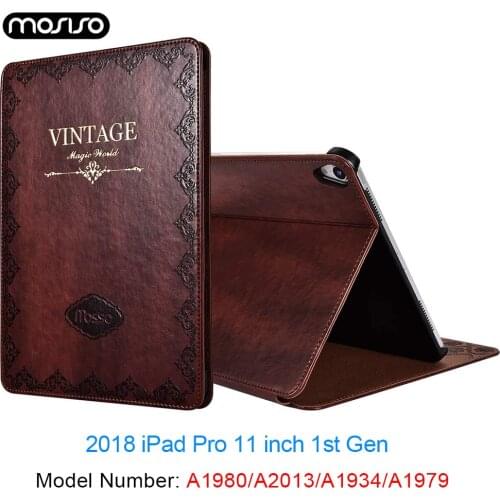 2018 iPad Pro 11 inch 1st Gen Case Vintage Retro Protective Cover PU Leather Stand Folio Shell with Auto Wake/Sleep Function