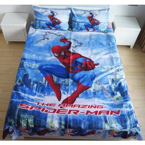 Marvel Spiderman Avengers Cartoon Bedclothes Bed Sheet with Ruffles Pillowcase Cartoon Flatsheet Kids Children Boys Bedding Sets
