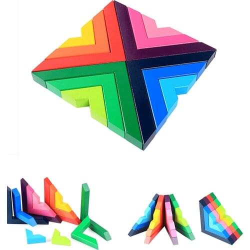 Wooden Rainbow Stacking Game Geometry Creative Nesting Educational Toys for Kids