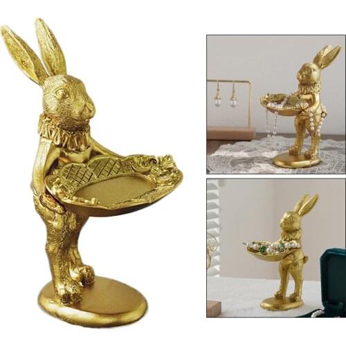 Rabbit Ring Holder, Jewelry Display Stand Dish Tray, Bunny Figurine Ornaments, Necklace Rings Hairpin Organizer Trinket Tray