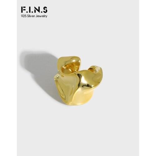 F.I.N.S Minimalis S925 Sterling Silver Irregular Ear Clip No Pieced Female Wide Concave Convex Stackable Cartilage Ear Buckle