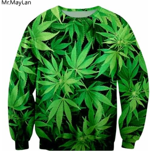 Feuille Hemp Leaves Smoke Weed 3D Print Sweatshirts Men/Women Long Sleeve Pullovers Outerwear Streetwear Boys Green Clothes Tops