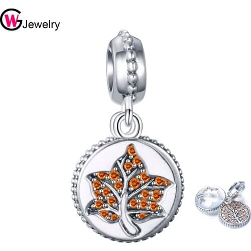 GW Pendant Charms for Women European Charm Bracelet Maple Leaf Necklace Pendant With CZ 925 Sterling Fashion Charms Jewelry