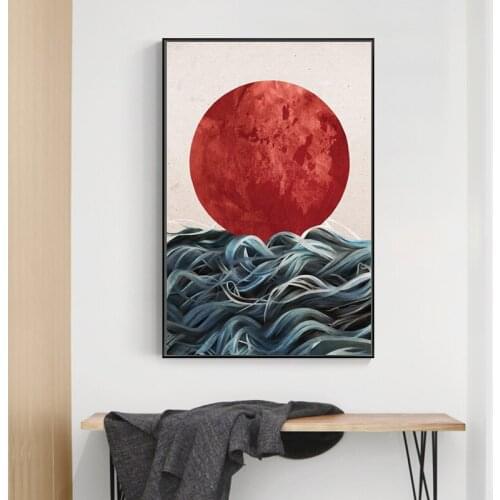 Japanese Sunrise Art Posters and Prints Canvas Painting Scandinavian Seascape Wall Art Pictures Living Room Home Decor Cuadros